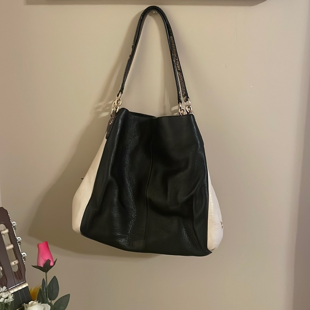 black, cream, and snakeskin coach purse!
